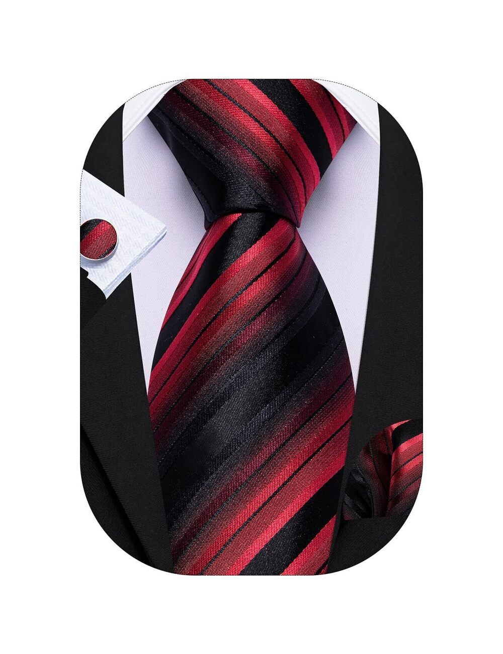 2260 Man Stripe Ties Set Silk Woven Pocket Square Necktie Cufflinks Formal